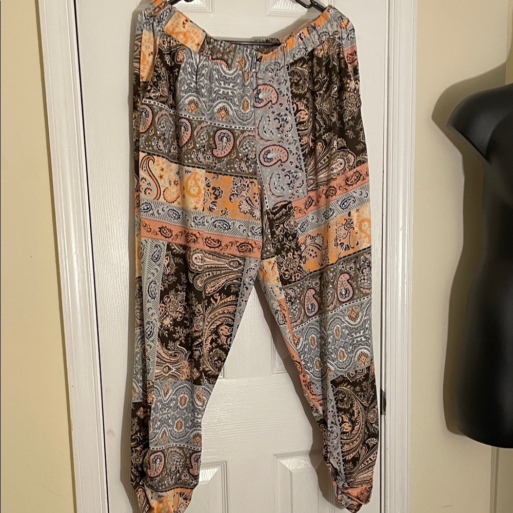 Paisley Silk Stretchy Patchwork Women's Pants 1X - Picture 1 of 3